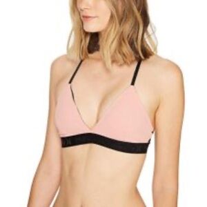 Hurley ribbed Bikini Swim Top blush pink black band Women Large swimsuit